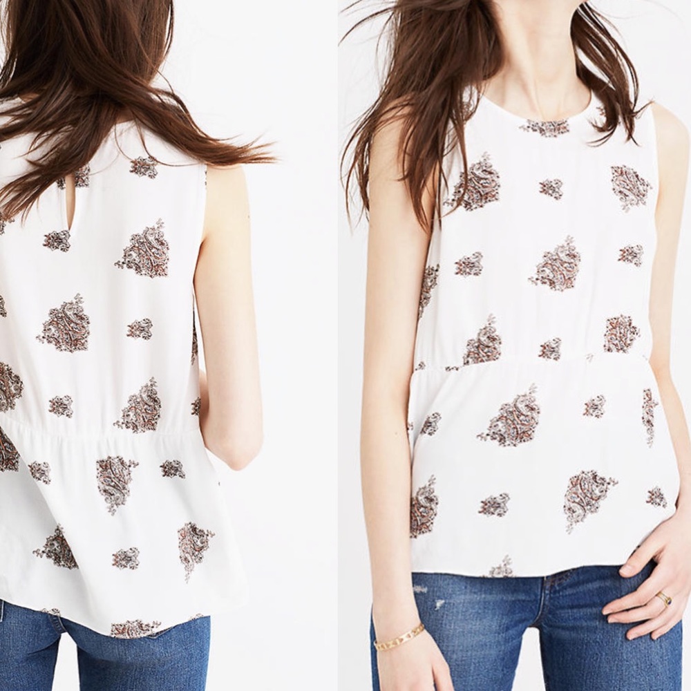 Tank Top Light XS Madewell White Paisley Relaxed Flowy Boho Print